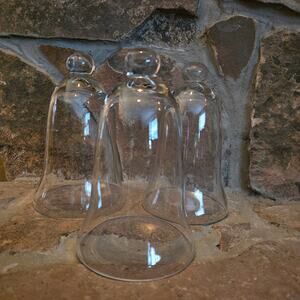 3 Large Glass Bell Shaped Cloches Flared Base 9 " tall Dome Knob Handblown MCM